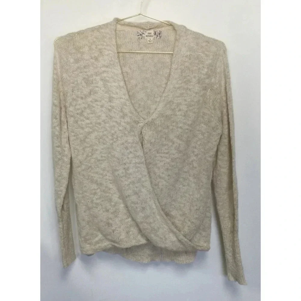 Women's Pink‎ Republic long sleeve faux wrap Sweater L Beige